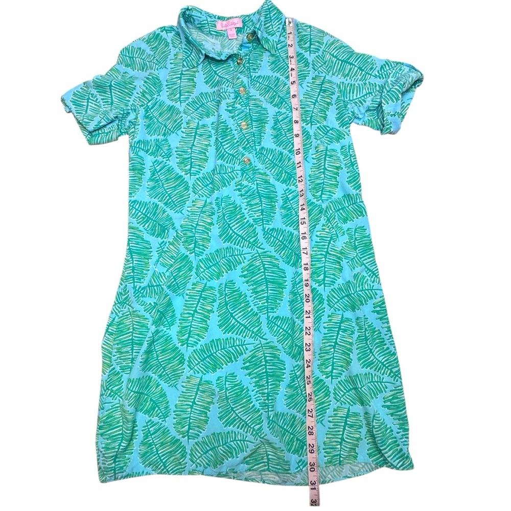 Lilly Pulitzer Shift Shirt Dress Tropical Leaf‎ Blue Green Rayon Size 0 - Picture 9 of 9